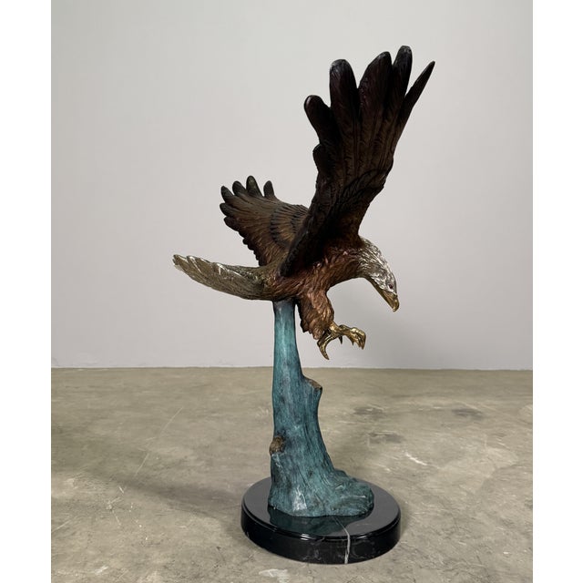 Metal Bronze Bald Eagle in Flight With Outstretched Talons Sculpture - 30"h For Sale - Image 7 of 11
