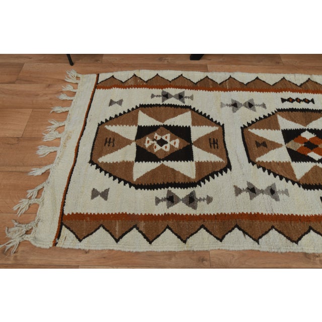 Beige 1970s Vintage Turkish Oushak Handmade Wool Cotton Beige Runner Rug For Sale - Image 8 of 11