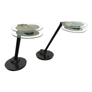 Black & Glass Post-Modern Italian Table Lamps by Relco - a Pair For Sale