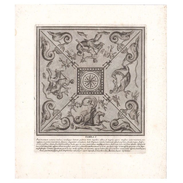 18th century antique copper plate engraving of a Roman floor mosaic after Pietro Santi Bartoli (1635-1700). Combined...