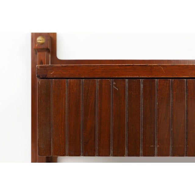 Mid-Century Wall-Mounted Console in Wood with Brass Details, Italy, 1960s For Sale - Image 9 of 11