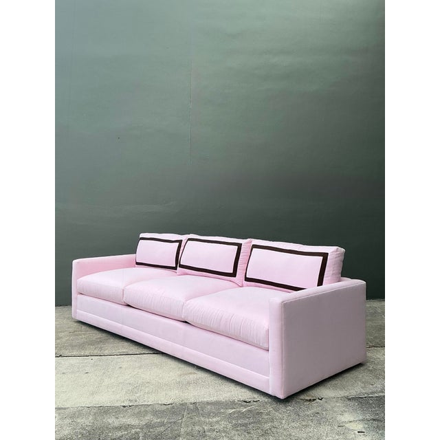 Pink Vintage Cr Laine Three Seat Sofa in Romo “Linara Rosewater” With Samuel and Sons Trim For Sale - Image 8 of 12