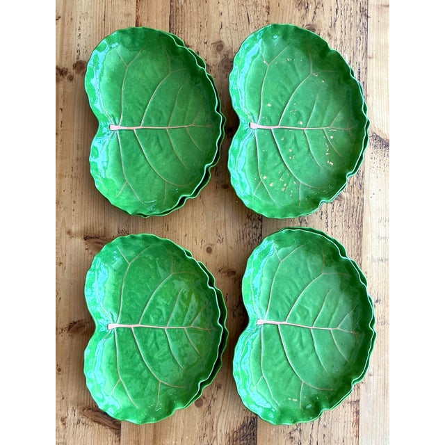 Vintage Glazed Ceramic Cabbage Leaf Plates - Set of 8 For Sale - Image 12 of 12