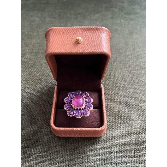 Vintage Classic Italian Bochic "Capri" Ruby & Amethyst Ring Set In 18K Gold & Silver Natural Red Ruby - 2.00 carats...