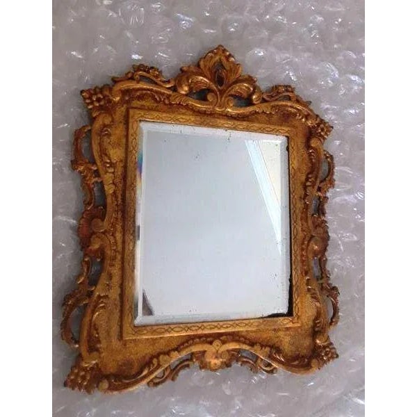 19th century, French bronze doré mirror, ornate bronze core gilded mirror. 12"W x 14" H. Ornate c.1894 rococo revival...
