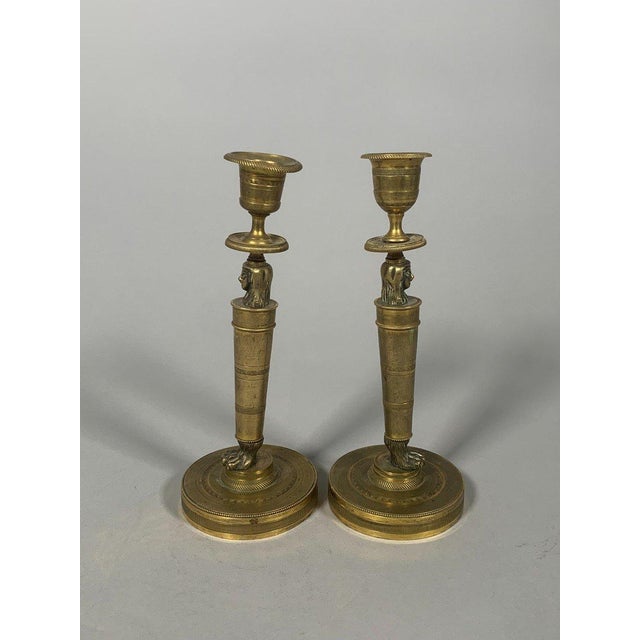 Bronze candlesticks from the Empire period, known as "return from Egypt", early 19th century. For Sale - Image 6 of 6