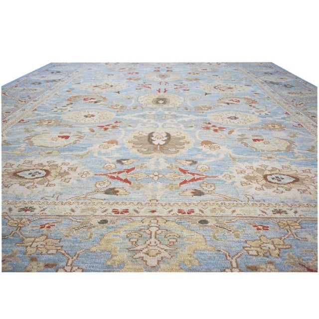 Persian Sultanabad Wool 9x12 Blue, Ivory & Tan Handmade Area Rug #1142964 For Sale In Houston - Image 6 of 10