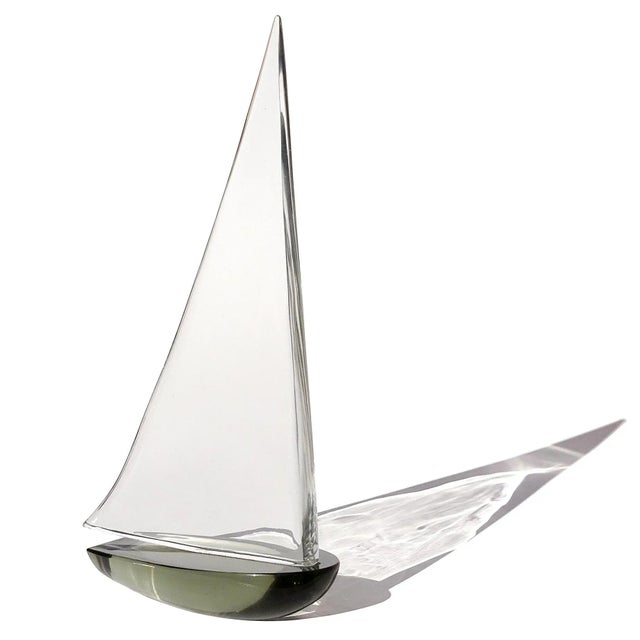 Seguso Vintage Archimede Seguso Murano Signed Topaz Clear Italian Art Glass Nautical Sailboat Sculpture For Sale - Image 4 of 7