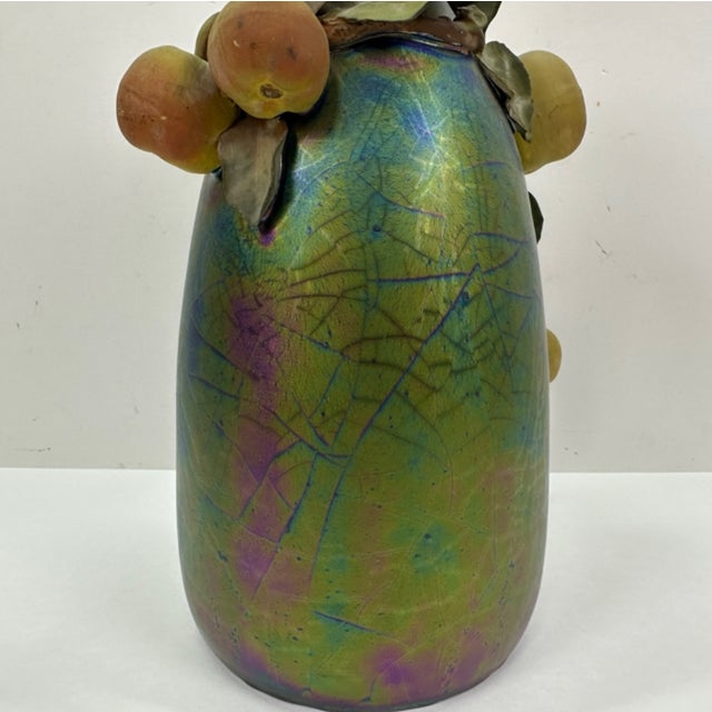 1900 - 1909 1900s Clément Massier Art Nouveau Pottery Vase With Iridescent Apple Design 14"h X 8"w For Sale - Image 5 of 16