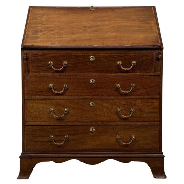 Early 20th Century English Cross-Banded Mahogany Bureau For Sale - Image 14 of 14