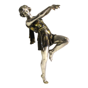 1920s Vintage Art Deco Girl Sculpture , Silvered , Signed , Carlier