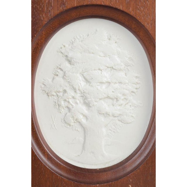 Meissen biscuit plaque, c. 1970s. Relief plaque in white biscuit porcelain with a naturalistic motif, mounted in a...