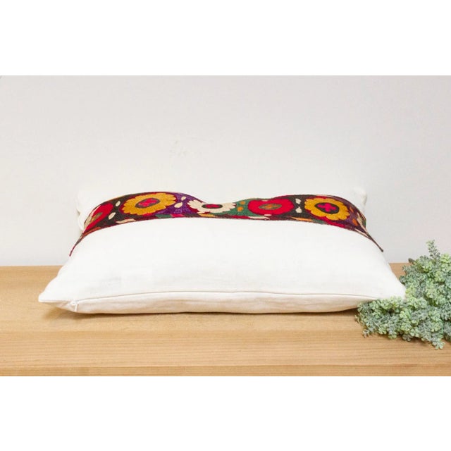 19th Century Lina Antique Uzbek Suzani Linen Pillow For Sale - Image 5 of 7