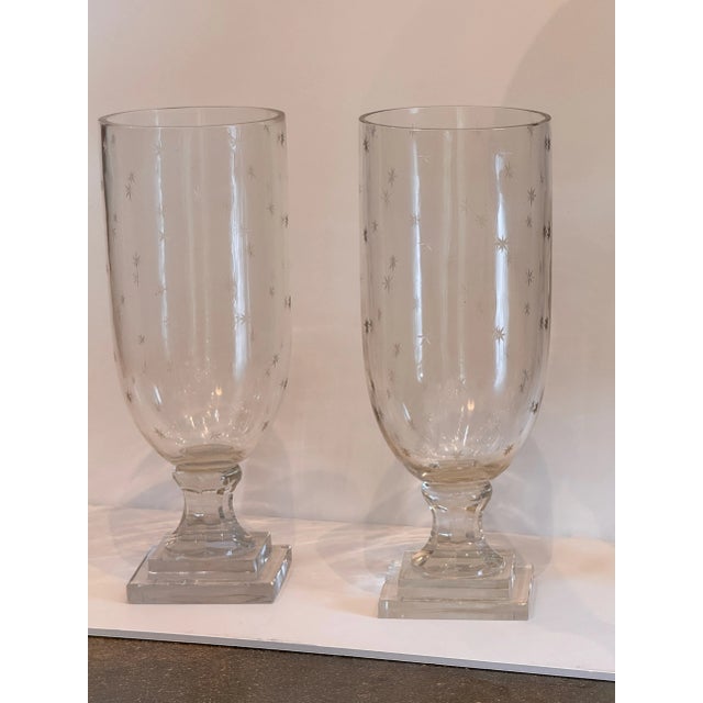 Pair of Etched Glass Vases With Star Motif For Sale - Image 6 of 6