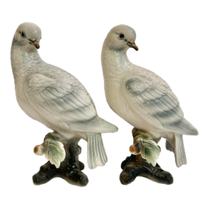 Early 20th Century Wein Vienna Keramos Austria Hand Painted Porcelain Dove Figurines- A Pair