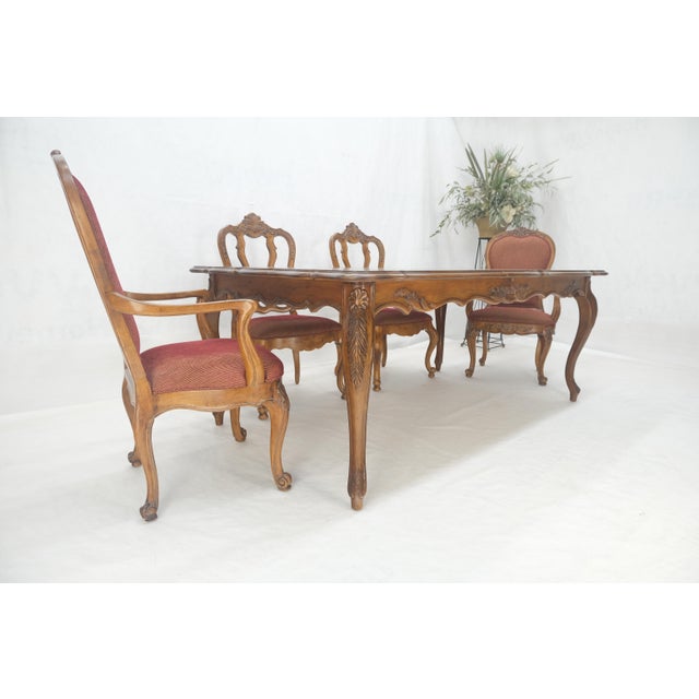 French Provincial Country French Parquetry Top Table 6 Dining Chairs 2X22" Extension Board Leafs For Sale - Image 3 of 17