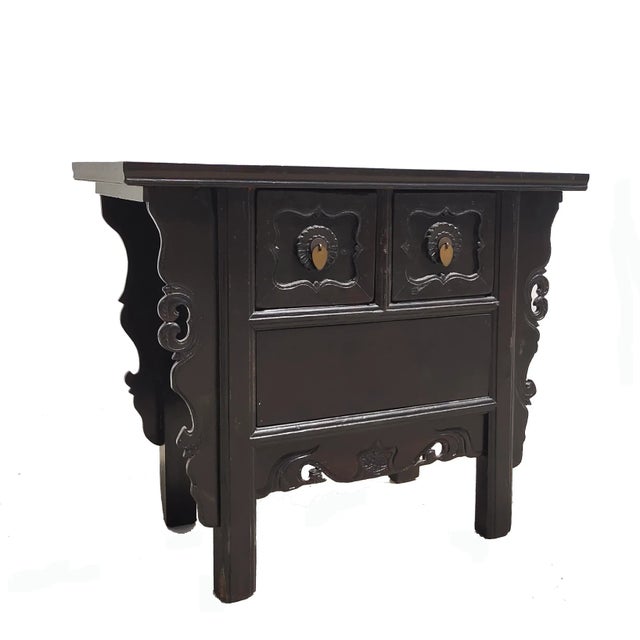 Chinese Early 20th Century Dark Brown Antique Coffer Table with Two Drawers For Sale - Image 3 of 10