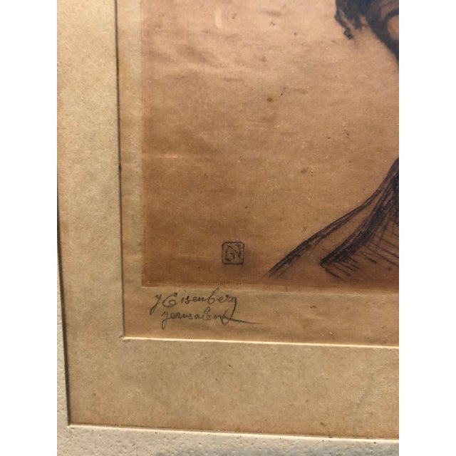 Jacob Eisenberg, Bezalel School Jerusalem, Middle Eastern Arab Man in Turban Circa 1920s Etching, c.1930 For Sale In Miami - Image 6 of 7