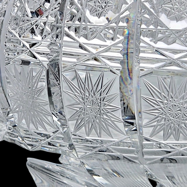 Mid 20th Century Bohemian Queen Anne’s Lace Cut Crystal Footed Bowl, 24% Lead Glass, Sawtooth Rim For Sale In San Francisco - Image 6 of 16