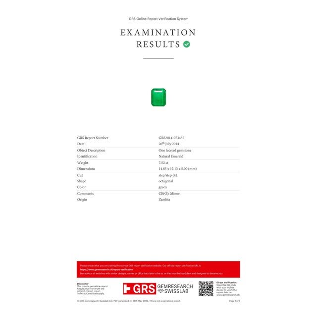 7.52 Ct GRS Certified Zambian Emerald & Diamond Ring, Size 6.5 For Sale - Image 10 of 10
