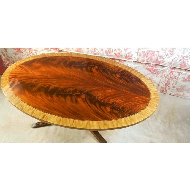 Final Clearance Thru 2025 Only Red Flame Figured Fruitwood Banded Exceptional Grade A+ Veneer Table of 20th C. For Sale - Image 10 of 12