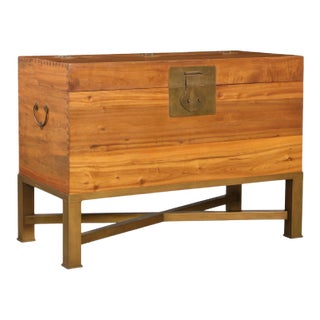 Huge Mid 20th Century Modern Chinese Blanket Chest Trunk on Stand For Sale