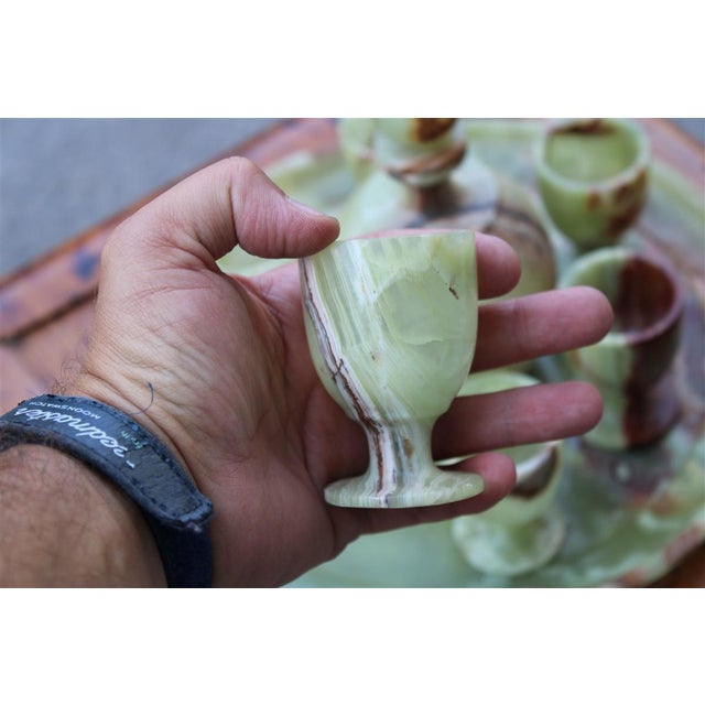 Tanzanian Green Onyx Rosolio Tray with Bottle and Glasses, Italy, 1950s, Set of 8 For Sale - Image 9 of 15