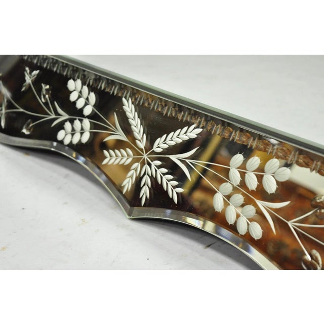 Art Deco Vintage Venetian Art Deco Scalloped Edge Floral Etched Glass Large Wall Mirror For Sale - Image 3 of 11