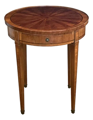 French Louis XVI Style Tulipwood Marquetry Veneered Circular Side Table