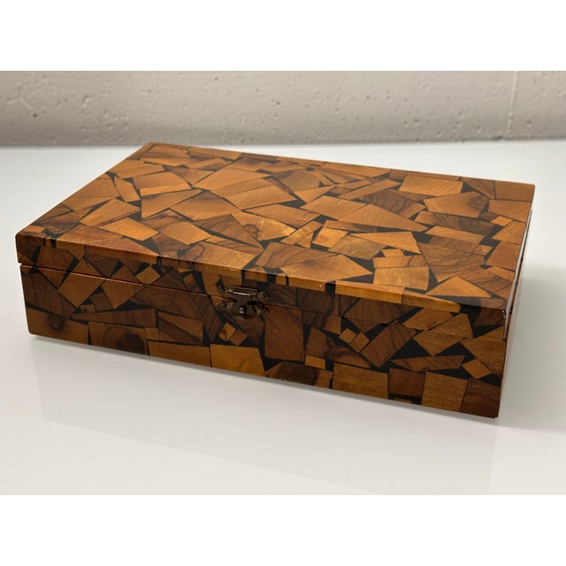 Brown Olive Wood Mosaic Box For Sale - Image 8 of 12