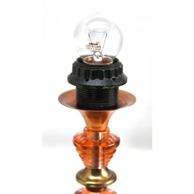 1930s Art Deco Table Lamp in Colored Glass with Brass Details, 1935 For Sale - Image 5 of 11