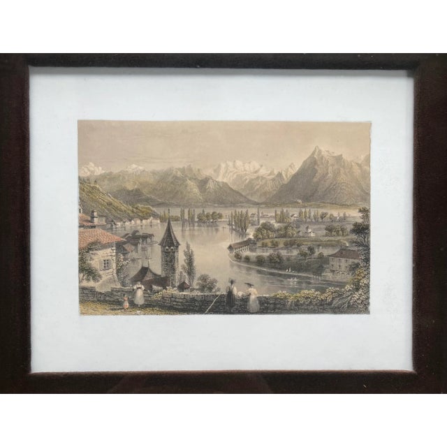 Brown “Thun From the Cemetery” Hand Colored Engraving by William Henry Bartlett- Shadowbox Framed For Sale - Image 8 of 10