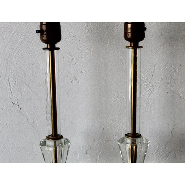 1960s Mid-Century French Style Etched Floral Glass Boudoir Lamps Vintage -a Pair For Sale - Image 5 of 14