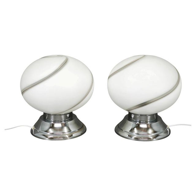 Gold Italian Murano Glass and Chrome Table Lamps, 1960s, Set of 2 For Sale - Image 8 of 8