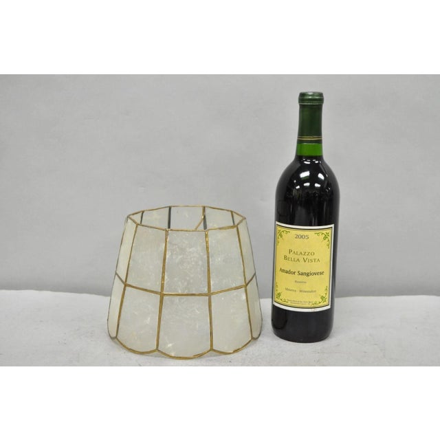 Vintage Italian Hollywood Regency/Mid Century Modern Capiz Shell Gold Gilt Metal 7.25" Round Clip On Lamp Shade. These...