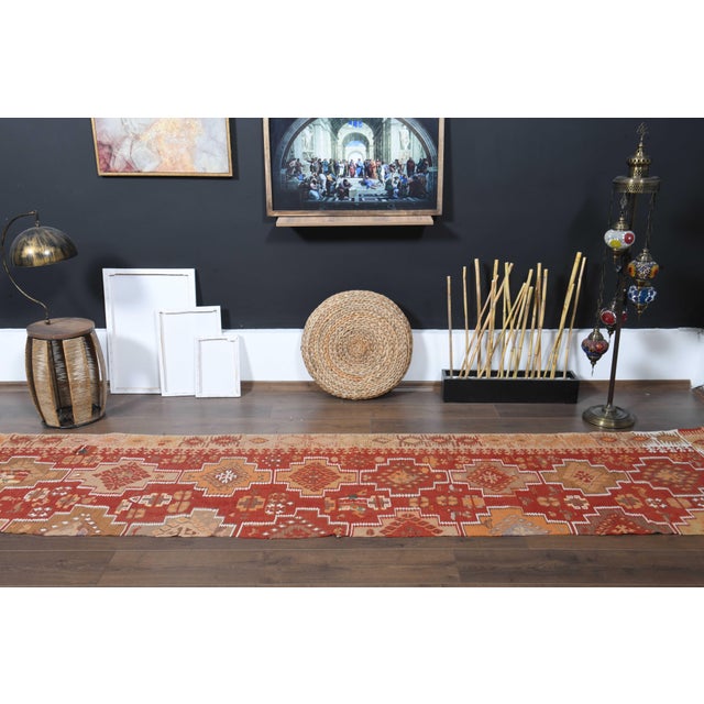 1970s Vintage Handmade Wool Cotton Red Crimson Runner Rug For Sale - Image 4 of 11