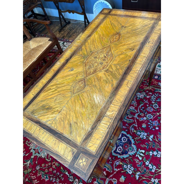 1900 - 1909 Neoclassical Mixed Wood Marquetry Italian Antique Writing Desk For Sale - Image 5 of 14