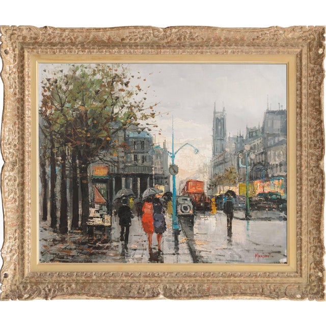 Paris in the Rain' by Marda; Large Post-Impressionist Oil