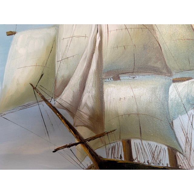 Late 20th Century Charley - Original Marine Oil Painting Tall Ship on Open Sea Nautical Seascape For Sale - Image 10 of 11