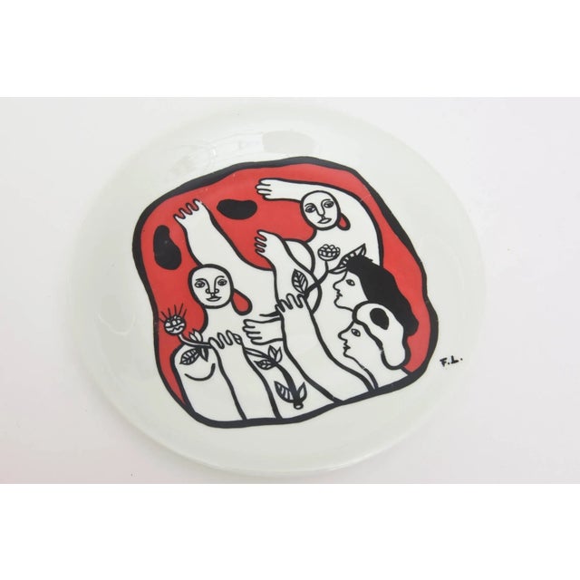 This lovely set of vintage block transfer glazed porcelain Limoges France plates are initialed FL after Fernand Leger....