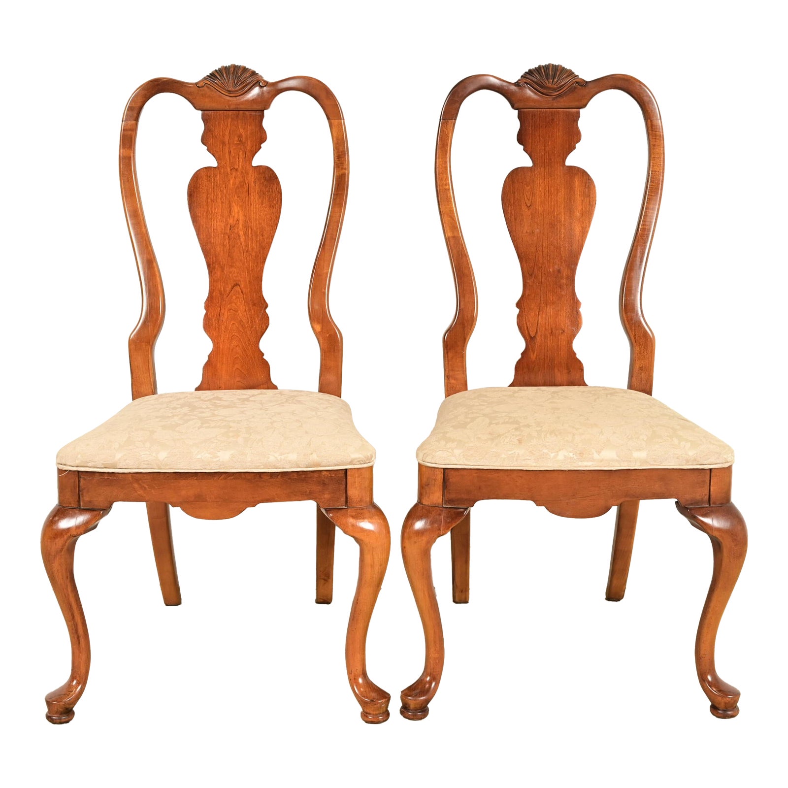 Queen Anne Solid Mahogany Side Chairs or Dining Chairs by Stanley, Pair ...
