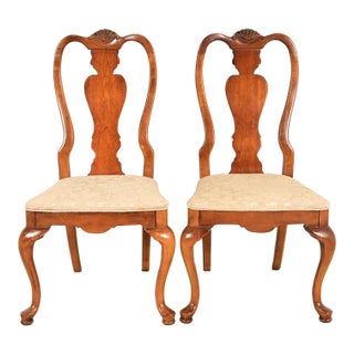 Queen Anne Solid Mahogany Side Chairs or Dining Chairs by Stanley, Pair For Sale