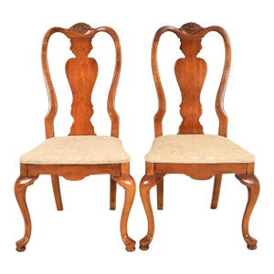 Queen Anne Solid Mahogany Side Chairs or Dining Chairs by Stanley, Pair