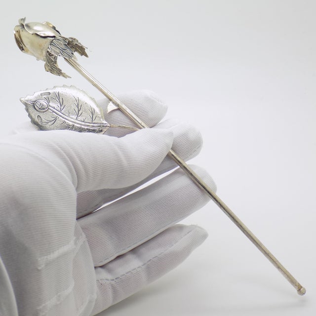 1980s Vintage Italian Handmade Genuine Sterling Silver Long Stem Rosebud Figurine, 1980s For Sale - Image 5 of 16