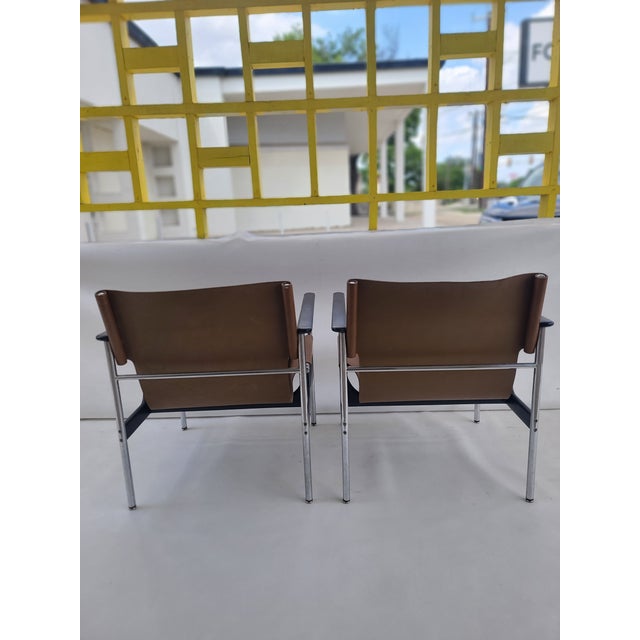 H. G. Knoll and Associates Charles Pollock Knoll Chrome Leather Armchairs a Pair For Sale - Image 4 of 12