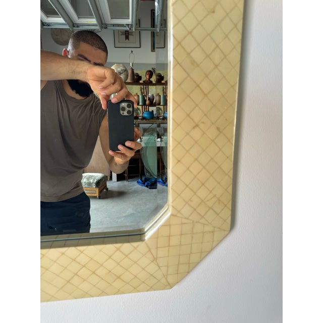 Cream Vintage Enrique Garcel Tessellated Bone Wall Mirror/ Sold For Sale - Image 8 of 12