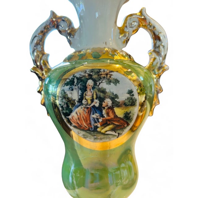 Elevate your living space with this exquisitely crafted vintage porcelain table lamp. Adorned with intricate gold...