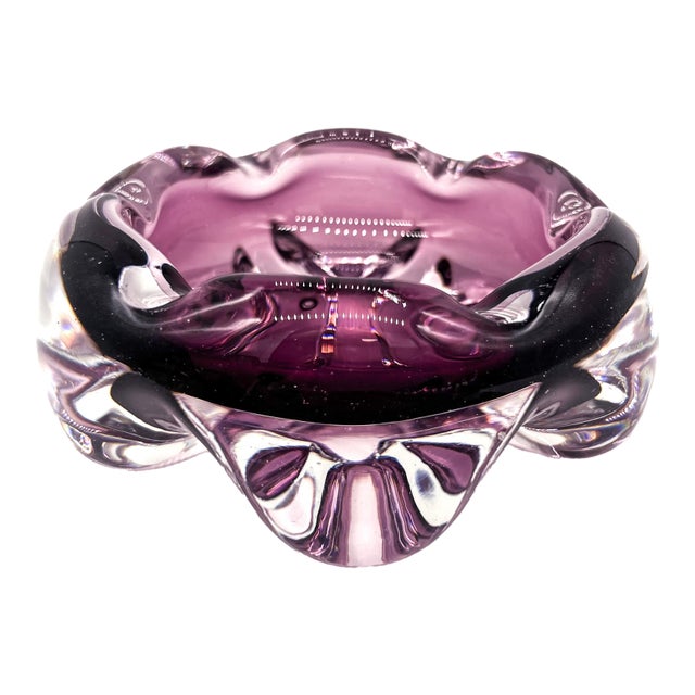 Mid-Century Signed Åfors Bosse ‘Lila’ Amethyst Purple Sommerso Scandinavian Art Glass Bowl – Scandinavian Modern, Contemporary For Sale