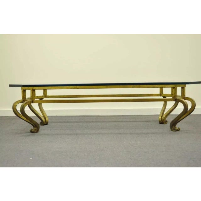 Mid 20th Century Vintage Arturo Pani Style Hollywood Regency Gold Gilt Iron & Glass Coffee Table For Sale - Image 5 of 10