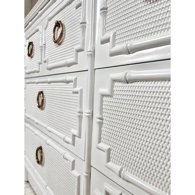 White Vintage Lacquered Omega Faux Bamboo Chest of Drawers Dresser For Sale - Image 8 of 12